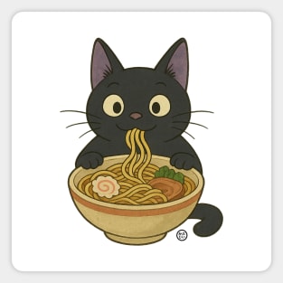 Black Cat Eating Ramen - Noodle Cat Japanese Kawaii Ramen Neko Magnet